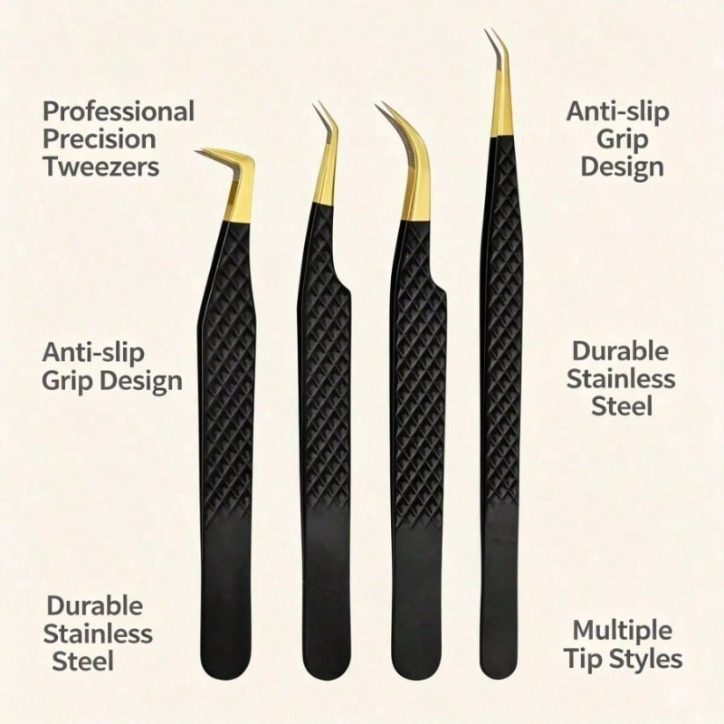 4Pcs Black Stainless Steel Fib - Lash Extension Tweezers recension och pris